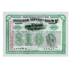  Atchison, Topeka and Santa Fe Stock Certificate Stretched 