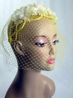 Beautiful Vintage Floral Net Lace Birdcage Fascinator Hat  