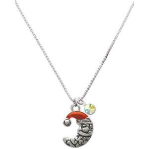  Small Crescent Moon Santa Two Sided Charm Necklace with AB 
