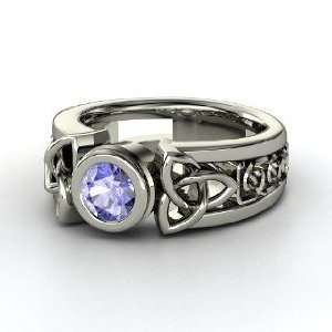    Celtic Sun Ring, Round Tanzanite 14K White Gold Ring Jewelry