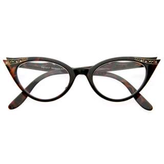   Inspired Fashion Clear Lens Cat Eye Glasses with Rhinestones  
