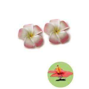 Hawaiian Hair Clip Foam Flowers Baby Plumeria Pink & Yellow, White set 