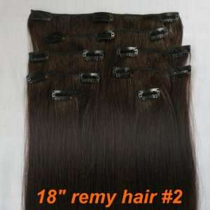  18 Remy Clip In Human Hair Extensions #2 Dark Brown 