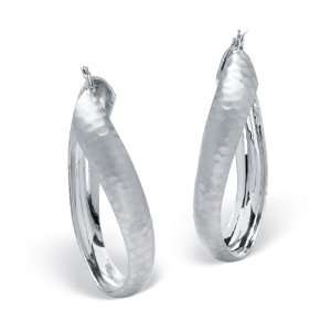   Silvertone Metal Twisted Hammered Style Hoop Piereced Earrings