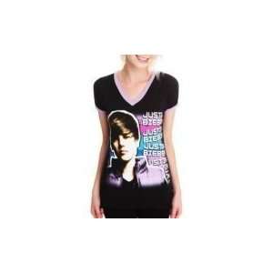 Justin Bieber Black Purple V Neck Soccer Tee T Shirt Juniors Size 3x