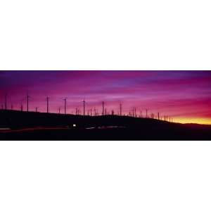Wind Turbines in a Row at Dusk, Palm Springs, California, USA Premium 