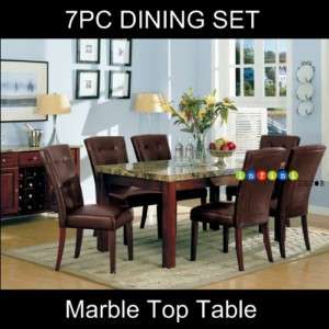 7PC Marble Top Dining Room Set Table and Parson Chair  