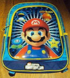 Boys Super Mario Bros. Wii Two Shades of Blue & Yellow School Backpack 
