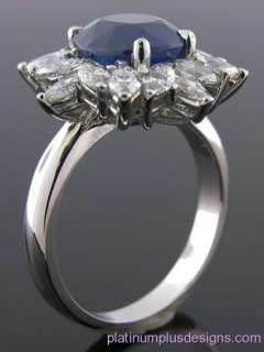 CEYLON SAPPHIRE & MARQUISE DIAMOND PLATINUM RING  