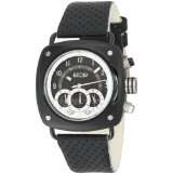 EOS New York 173SBLKWHT Gauge Black Leather Strap Watch