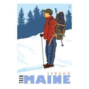  Snow Hiker, Sebago, Maine Premium Poster Print, 18x24 