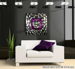 Modern Abstract Purple/Silver Metal Wall Art Clock Sculpture Wind 
