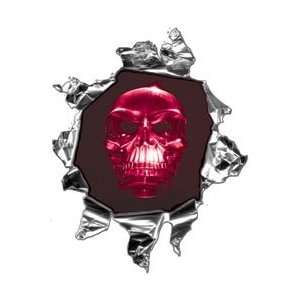  Mini Ripped Torn Metal Decal with Pink Evil Skull   6 h 