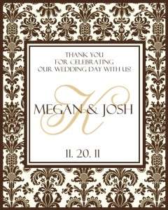 65 Personalized Wedding Brown Damask With Monogram Wine Bottle Labels 