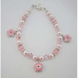  Pink Enamel Flowers baby bracelet (BEF) Baby