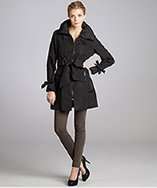Cole Haan black poly stowaway hood bow detail coat style# 316925001