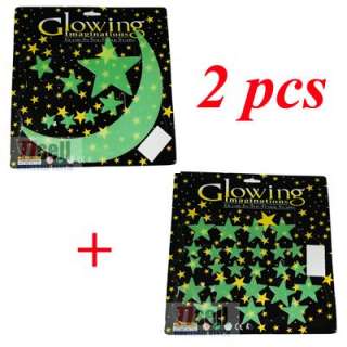Glow in the Dark Moon and Stars Stickers Decor New  