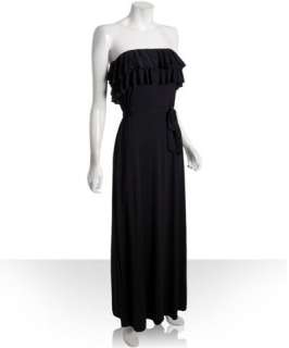 DKNY black stretch ruffled cover up maxi dress