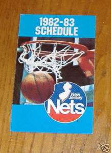 new jersey nets pocket schedule 1982  83 NBA  