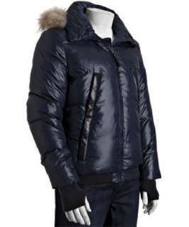 Mackage petrol quilted Tobias fur trim hooded down fill bomber 