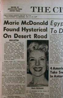 1957 newspapers Movie Star MARIE The Body McDONALD is KIDNAPPED 