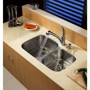  32 in. 60/40 Double Bowl Kitchen Sink w Faucet & Soap 