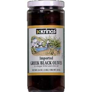 Krinos Black Olives in Brine 16.0 OZ (Pack of 6)  Grocery 