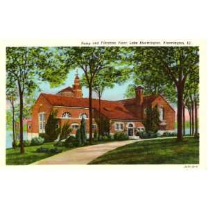 1940s Vintage Postcard Pumps and Filtration Plant   Lake Bloomington 