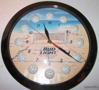 Bud Light Volley Ball Quartz Beach Scene Clock Man Cave Sports Bar 