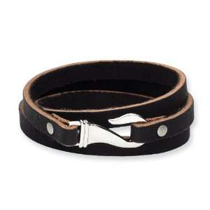   Steel Black and Brown Leather Wrap Bracelet   JewelryWeb Jewelry
