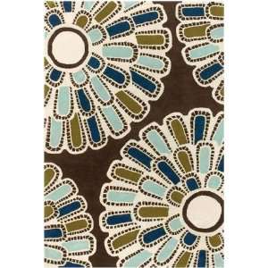   Flora Chocolate Aqua Green FCAG 7 9 Round Area Rug