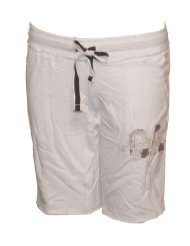 Ladies White Drawstring Shorts with California Patch, Above Knee 