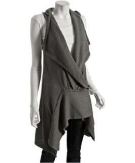 Willow & Clay heather grey sleeveless draped sweater hooded vest 