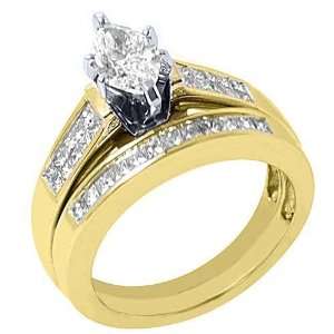 14k Yellow Gold 2 Carat Marquise Diamond Engagement Ring Wedding Band 