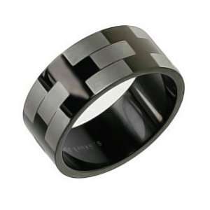   Black Stainless Steel Silver Etched Wedding Band Mens Ring 6 Jewelry