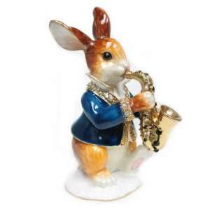   Saxophonist Rabbit Trinket Box With Necklace