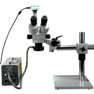   Trinocular Stereo Microscope With 150W Fiber Ring Light + 2.0MP Camera