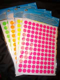   1080 LARGE NEON STICKY DOTS PRICE ROUND LABELS STICKERS SELF ADHESIVE