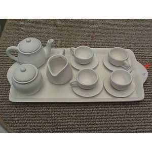 Ceramic bisque unpainted bi1079 Tea set miniature for 4 w/tray 12x6