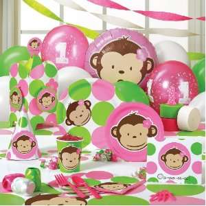  Pink Mod Monkey 1st Birthday Deluxe Party Pack for 16 