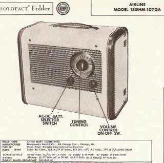 Airline 15GHM 1070A Portable Radio Photofact 1952  