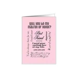  Will You Be My Matron of Honor Best Friend Words Pink Card 