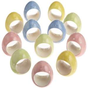   Ceramic Napkin Ring with White Polka Dots, Set of 12