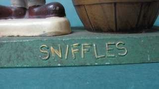 Vintage SNIFFLES at Barrel, character cast metal money bank, Metal 