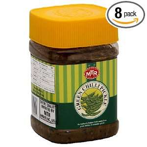 MTR Green Chili Pickle, 10.56 Ounce Plastic Bottles (Pack of 8 
