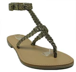 Womens Gold Roman Gladiator Ankle T Flats Zipper Thongs Sandals 