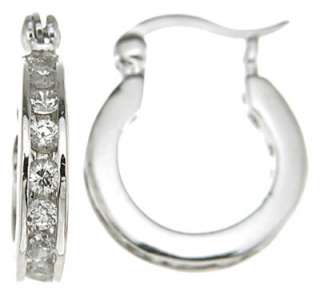 Small Diamonique CZ Hoop Earrings 925 Sterling Silver  