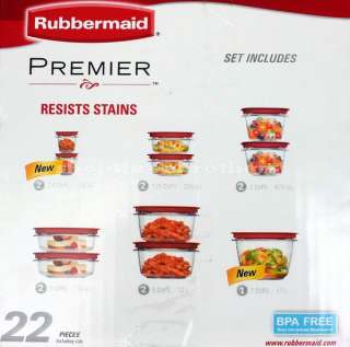 New Rubbermaid Premier 22 pc Food Storage Containers Set Stain Shield 