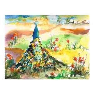  Peacock & Poppy Field   South of France Giclee Poster Print 