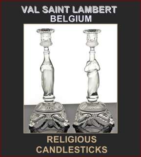 2399/BELGIAN GLASS CANDLESTICKS VAL SAINT LAMBERT 1913.  